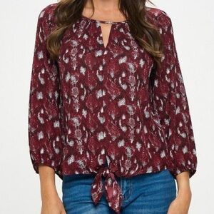 West Kei Burgundy Snake Print Blouse